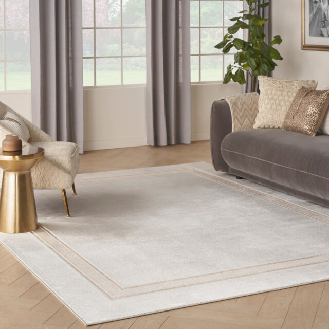 Modern Plain Rug, 10Mm Pile Modern Rug, Ivory Cream Rug, Anti Shed Bordered Rug For Bedroom, & Livingroom