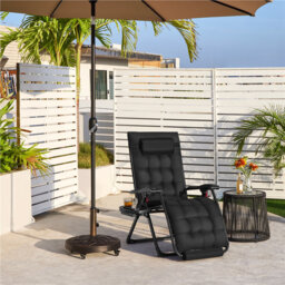 Outdoor Folding Lounge Chair Zero Gravity Recliner with Cupholder