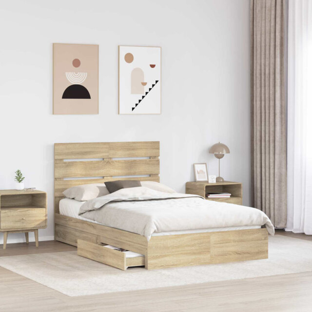 Storage Bed With Drawer Sonoma Oak 120 X 200 Cm Engineered Wood