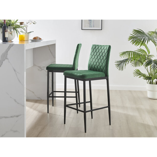 Kenesaw Luxury Breakfast Bar Stool in Quilted Design Velvet Leg - Modern Chic Kitchen