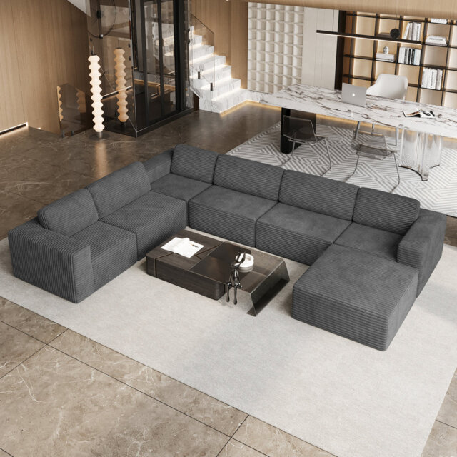Modular Oversized 404Cm 6-Seater Left-Facing L-Shaped Corduroy Sofa, No Assembly Required