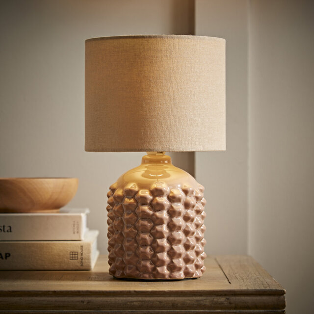 Demariyah Ceramic Pink Geometric Table Lamp with Drum Lamp Shade