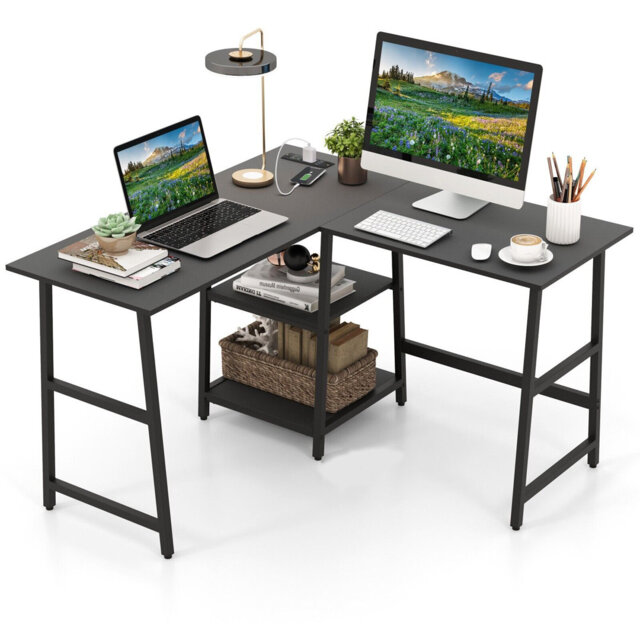 Amardev L-Shaped Metal Base Computer Desk