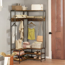Ansby Industrial L-Shaped Hall Tree Coat Rack Stand With Shoe Storage Shelves
