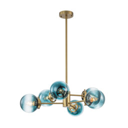6-Light Gradient Blue Glass Globe Chandelier