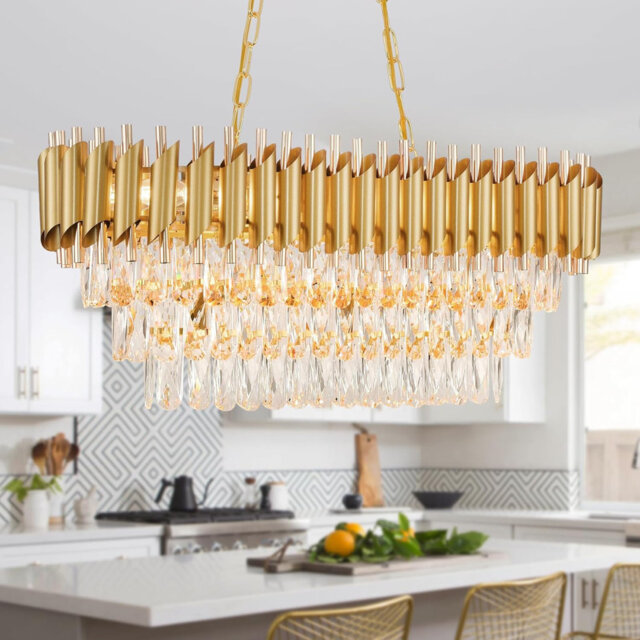 "31.4"" Luxury Dual-Tone Gold/Rose Gold Oval Crystal Chandelier, E14 Base, Bulb Excluded"