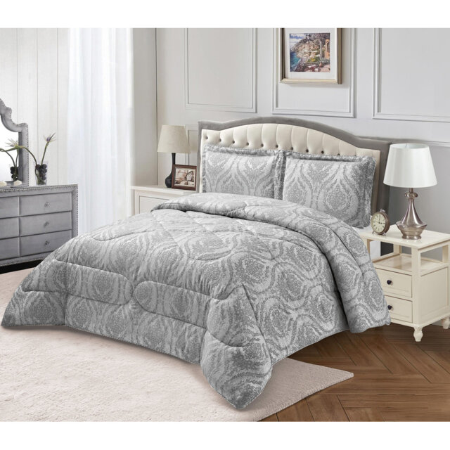Gina Polyester Damask Bedspread with Pillow Shams Included