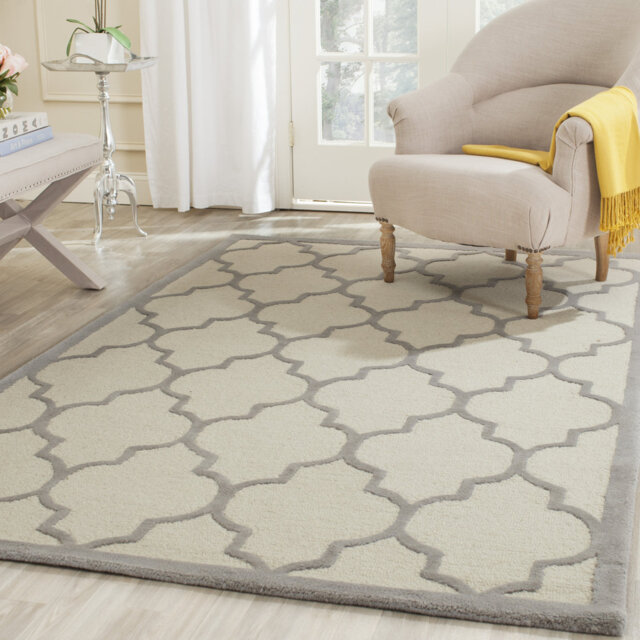 Rotteck Hand Tufted Wool Ivory/Silver Rug