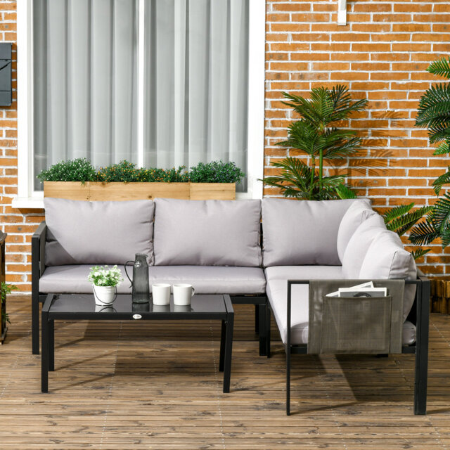 Leonidus 5 Seater Garden Corner Sofa Set with Loveseats 4 Pieces Light Grey
