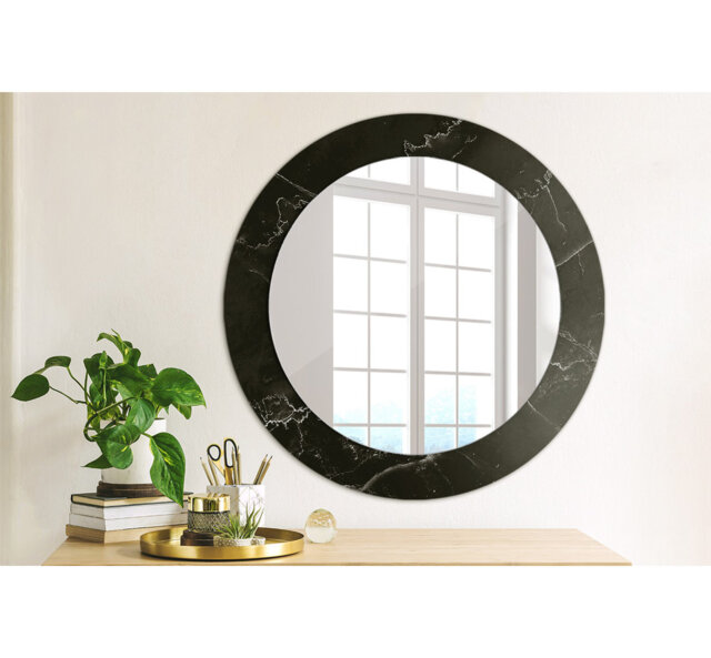 Huldar Round Glass Framed Wall Mounted Accent Mirror in Black