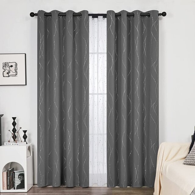 Senath Dotted Line Foil Printed Room Darkening Thermal Curtains