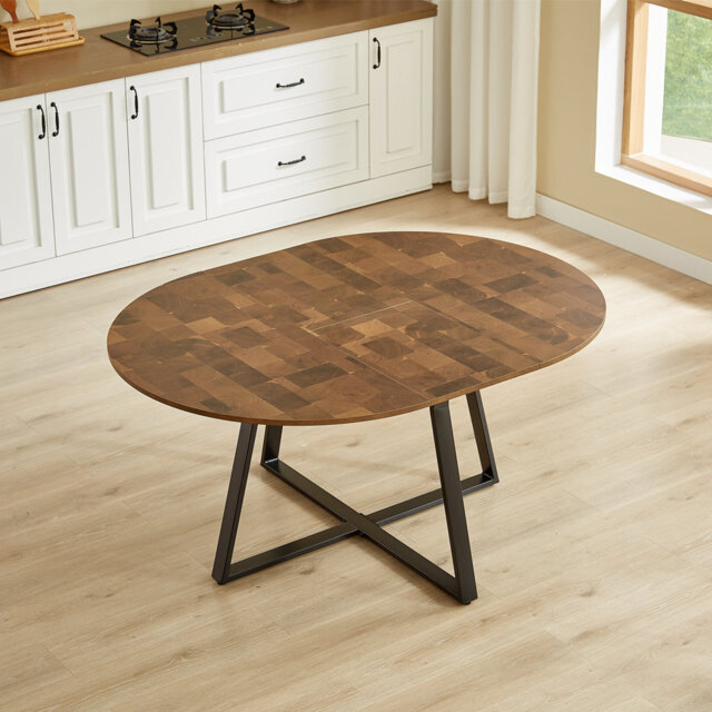 Extendable Round Metal Base Dining Table