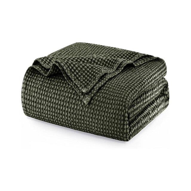 Cotton Waffle Blanket Throw Blanket for Sofa Double Size Blankets for Bed, 150 x 200cm,Olive green