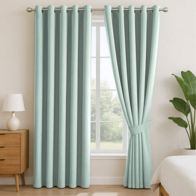 Linen Blend Blackout Curtain Panels – Thermal Insulated Eyelet Grommet Room Darkening Window Drapes for Bedroom & Living Room (Set of 2)
