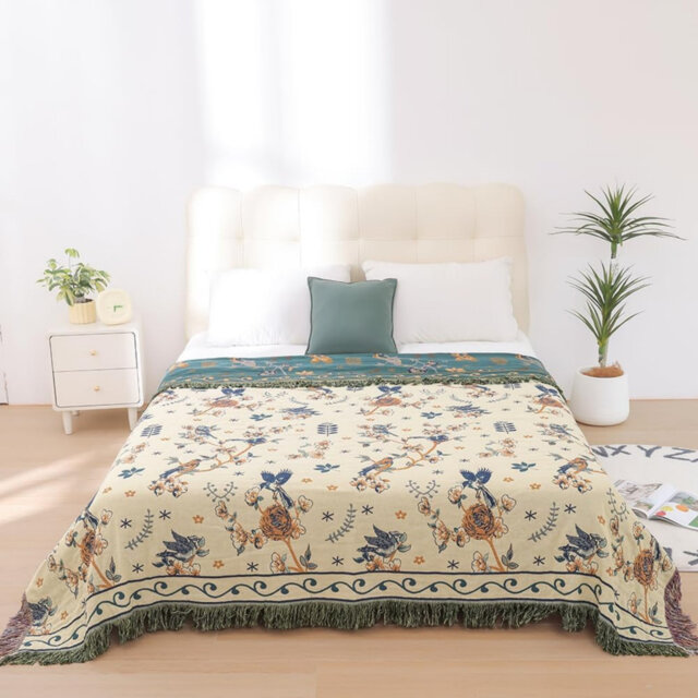 Organic Cotton Sofa Large Bed Throw Blanket 150x200cm, Bohemiman Double sided Soft Throw