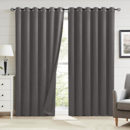 Premium Blackout Eyelet Curtain Panels - Thermal Insulated, Noise Reducing Grommet Room Darkening Window Curtains for Bedroom and Living Room