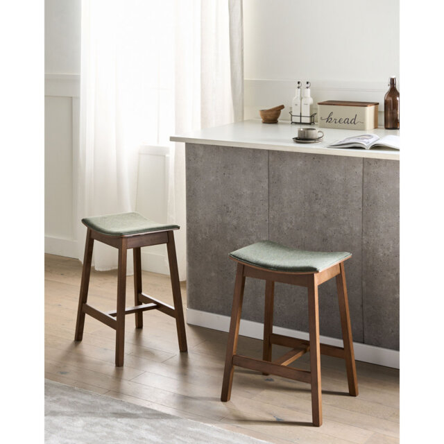 Set of 2 Bar Stools DIXON Wood Off-White/ Dark Brown