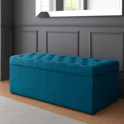 SD Plush Velvet Chesterfield Upholstered Ottoman Storage Box