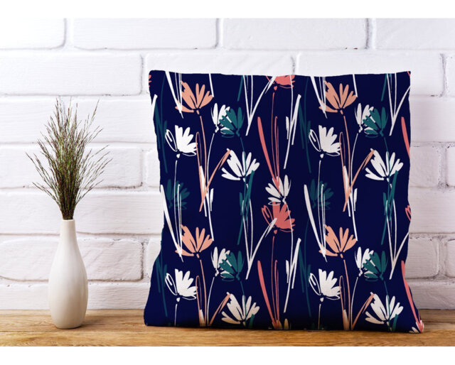 Arlo Hand Drawn Wild Flowers Floral Scatter Cushion with Filling
