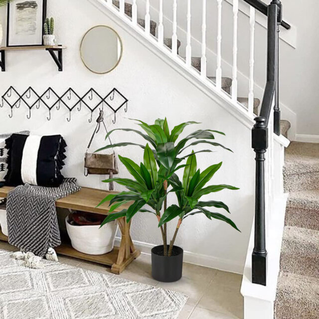 4FT Artificial Dracaena Fragrans Tall Artificial Plants, Replica Faux Fake Plant With Durable Trunks And Lifelike Leaves, For Home Living Room Indoors