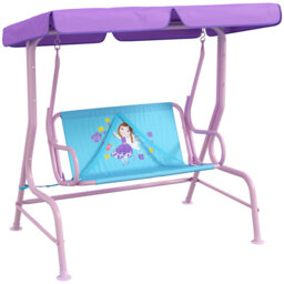 Outsunny 2 Seat Kids Swing Chair Adjustable Canopy for Ages 3-6 Years