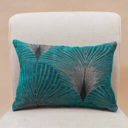 Art Deco Fan Cushion in Teal and Silver