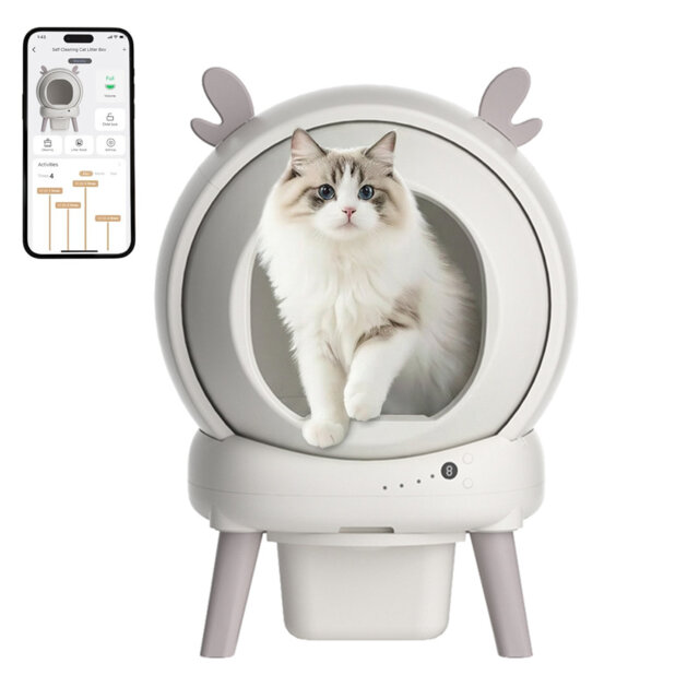 XXL Self-Cleaning Automatic Cat Litter Box Cabinet, 60L Smart Litter Tray - App Control - Safety Sensors & Anti-Pinch - Leak-Proof Odor Control, Multi