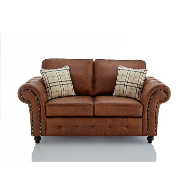 Delmar Faux Leather Scroll Arms Sofa