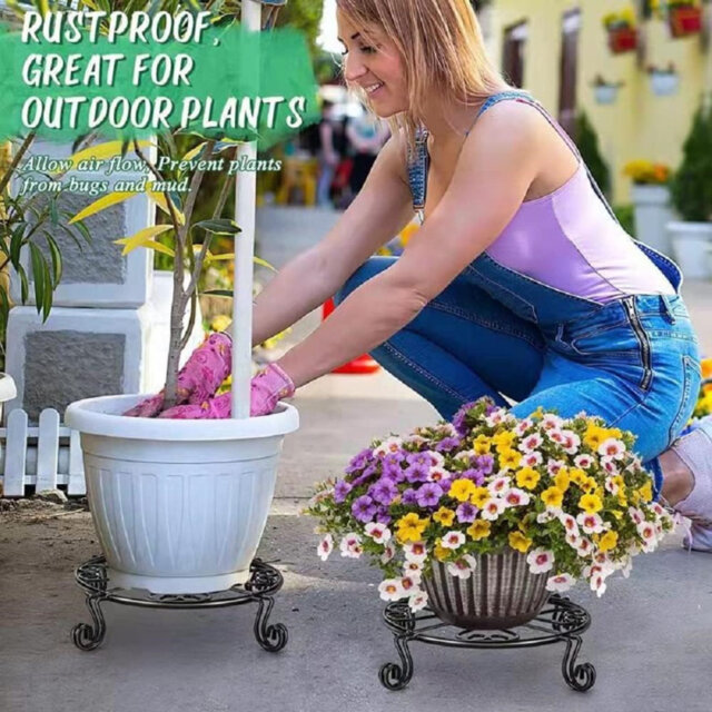 Metal Corner Plant Stand Indoor/Outdoor Low Anti-Rust Iron Heavy Duty Plant Holders Black (3 Pack)