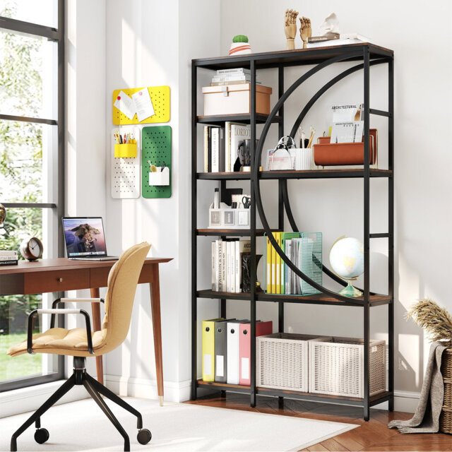 6-Tier Bookshelf 177 Cm Tall Bookcase With Metal Frame-Black & Brown