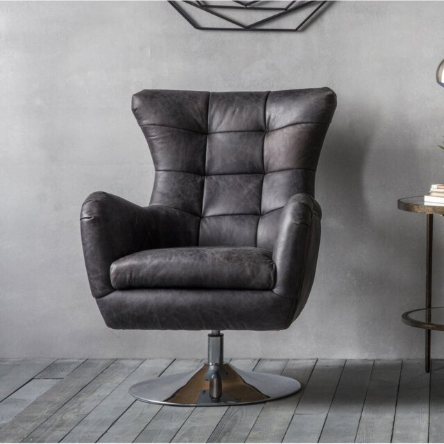 Cantillo Swivel Genuine Leather Wingback Chair