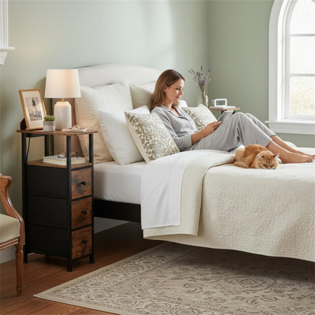 20cm W Metal Bedside Table