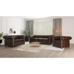 Chesterfield  3 - Piece Living Room Set Made of Vegan Leather with Solid Wood Legs