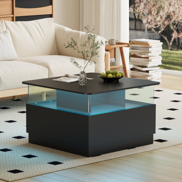 Alpena 16''H Acrylic Storage Square Small Coffee Table With Led Light