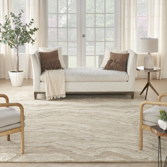 Taupe Abstract 10Mm Pile Rug, Handmade Modern Wool Stain Resistant Rug For Bedroom, Living, & Dining Room