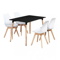 Suellen 4 Person Dining set - a Rectangular Plastic Dining Table with Wooden Legs and a Set of 4 Faux Leather Cushion Padded Dining Chairs for Dining