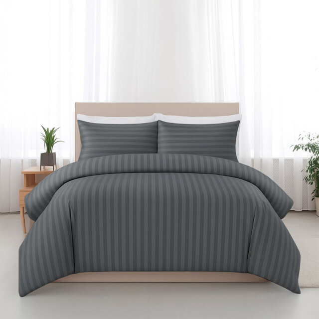 100% Microfiber Premium Quality Striped Duvet Cover Set with Pillowcases
