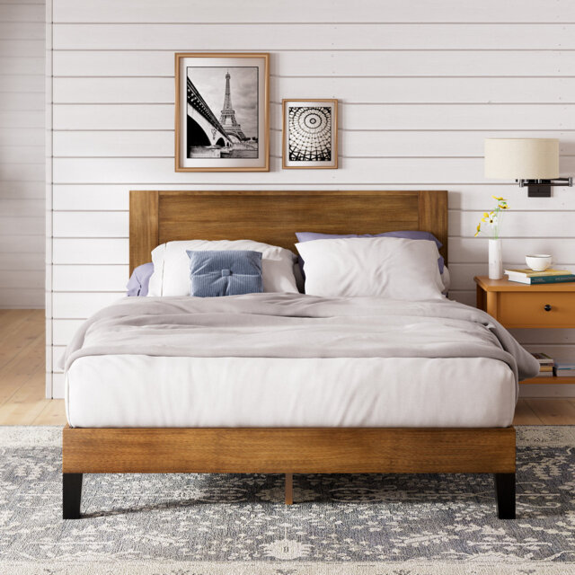 Evelyn Minimalist Solid Wood Bed Frame with Headboard