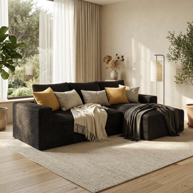 3 Seater Corner Sofa L-Shaped Corduroy Sofa 2.4m