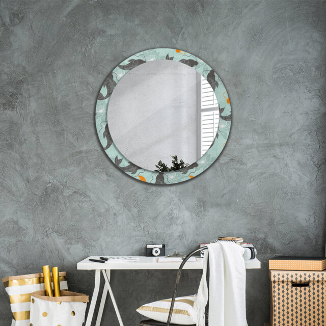 Huldar Round Glass Framed Wall Mounted Accent Mirror in Green