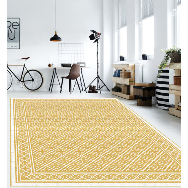 Vinyl Floor Mat for Home, hydraulic style, non-slip PVC, Palace mustard 80x300