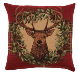 Stag's Head & Wreath Tapestry Cushion with Feather Filler