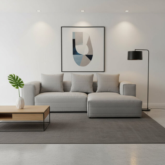 Loren 4 Seater Right Hand Corner Sofa Grey Fabric 288cm L Shaped with Silicone Fibre Cushions