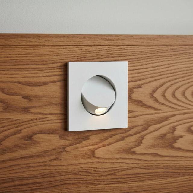 UltraBeam 3 Watt Square White Recessed LED Reading Light For Wall or Headboard - Built in Tilt Switch
