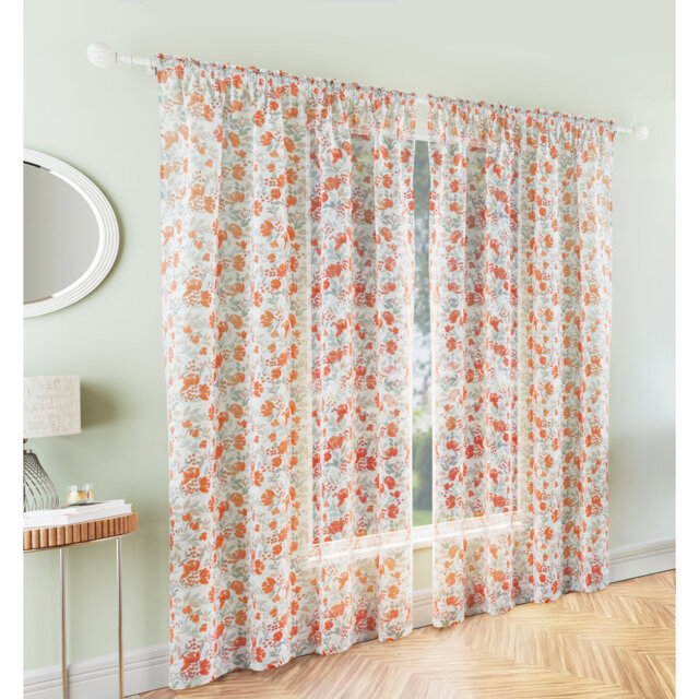 Polyester Sheer Rod Pocket Curtain Panel Pair