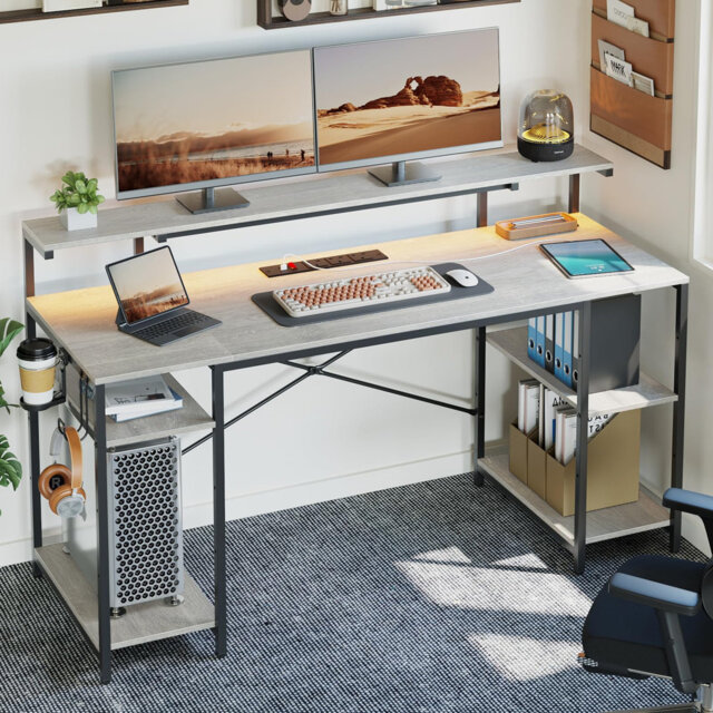 Metal Base Computer Desk with Power Outlet