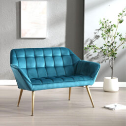 Priella Mid-Century Tufted Fabric Loveseat Sofa Upholstered Couch with Solid Wood Legs Compact Accent Chair for Living Room, Bedroom,Small Spaces