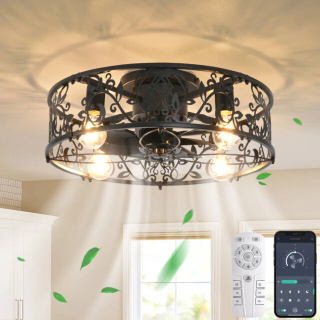 50cm Farmhouse Reversible Caged Ceiling Fan with Light Kit And Remote