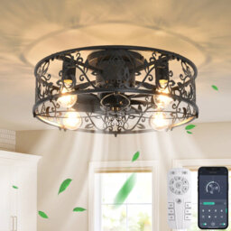 50cm Farmhouse Reversible Caged Ceiling Fan with Light Kit And Remote