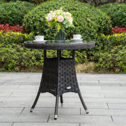 70cm Rattan Wicker Outdoor Bistro Table with Tempered Glass Top